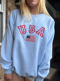 Thumbnail for Embroidered USA Flag Crewneck Sweatshirt