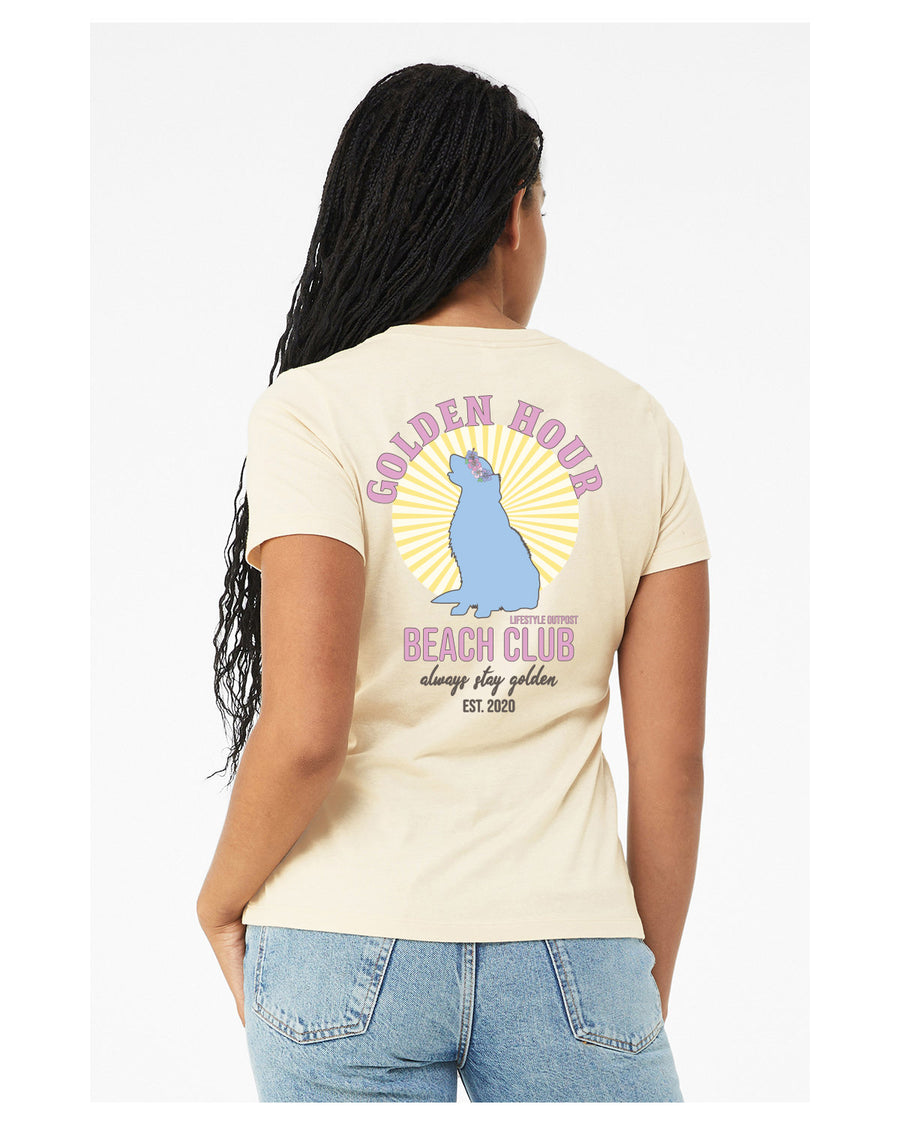 Golden Hour Beach Club Golden Retriever T Shirt