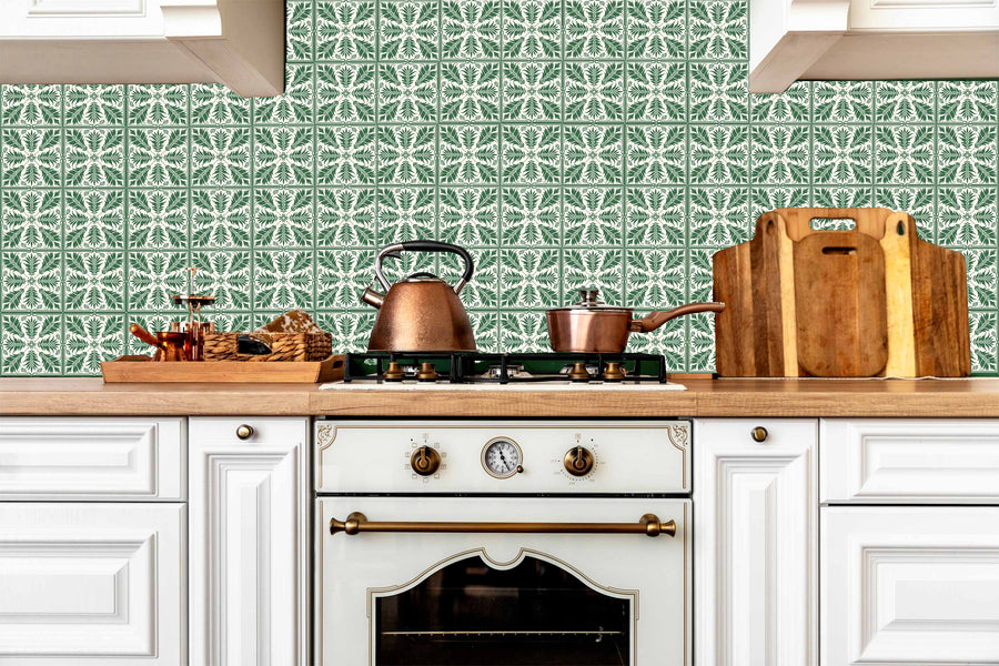 Green Leaves Sicilian Tile Removable Vinyl Decals