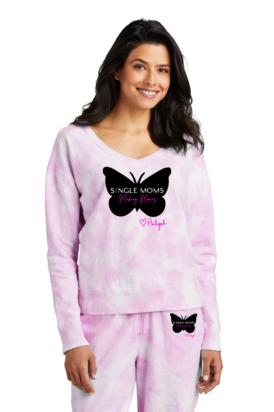 Single Moms Making Moves Licensed Cloud Tie Dye V-Neck Sweatshirt