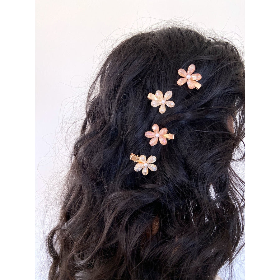 Small Crystal Floral Hair Clips- Set of 4