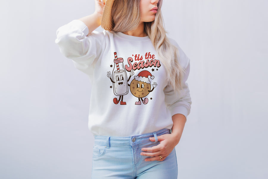 Tis the Season Milk and Cookies Trendy Crewneck Sweatshirt