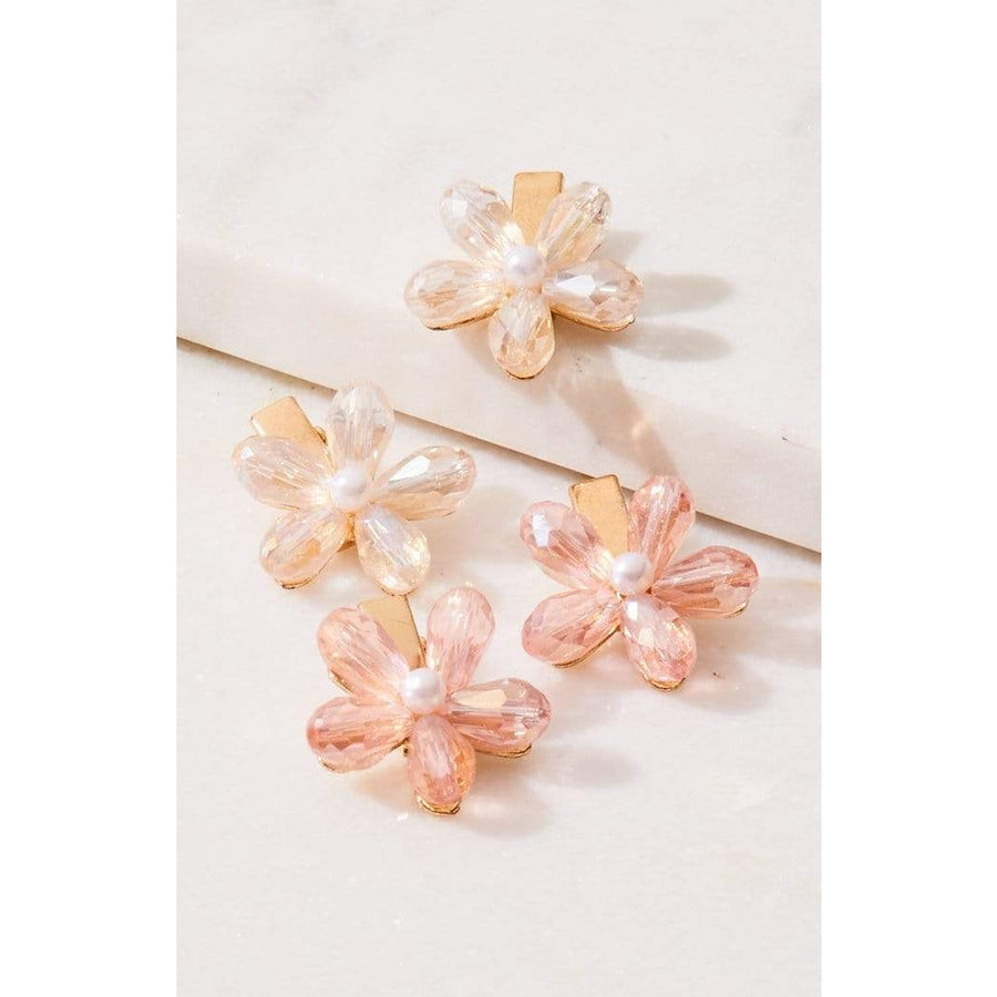 Small Crystal Floral Hair Clips- Set of 4