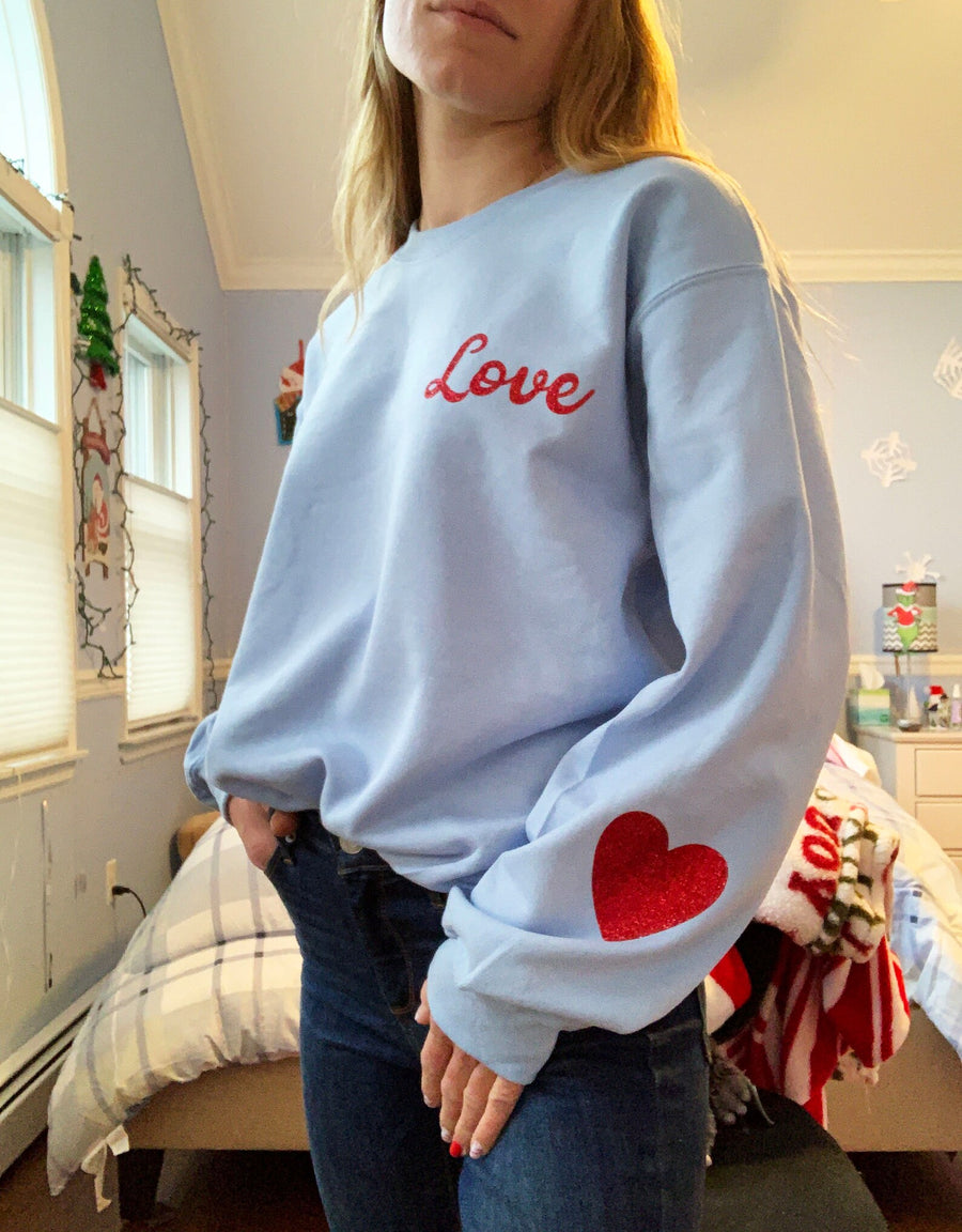 Valentines Day Glitter Heart Crewneck Sweatshirt