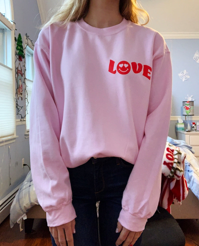 Love Valentines Day Smiley Face Crewneck Sweatshirt