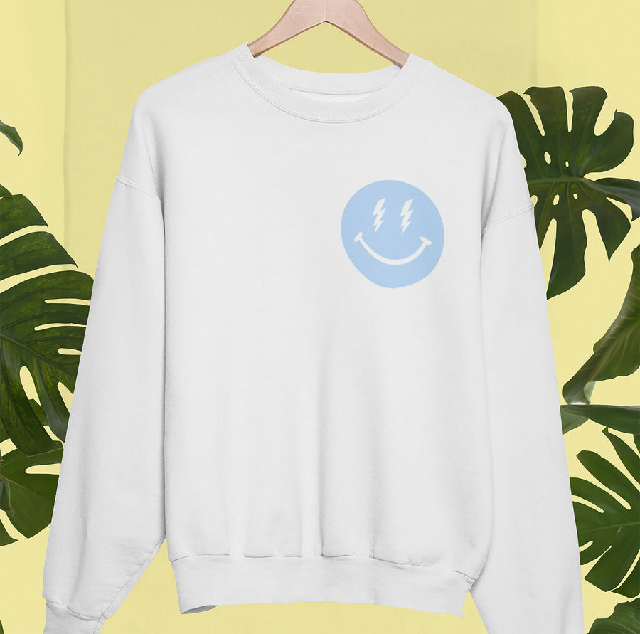 Lightning Bolt Smiley Face Crewneck Sweatshirt