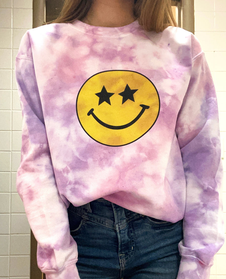 Tie Dye Smiley Face Crewneck Sweatshirt