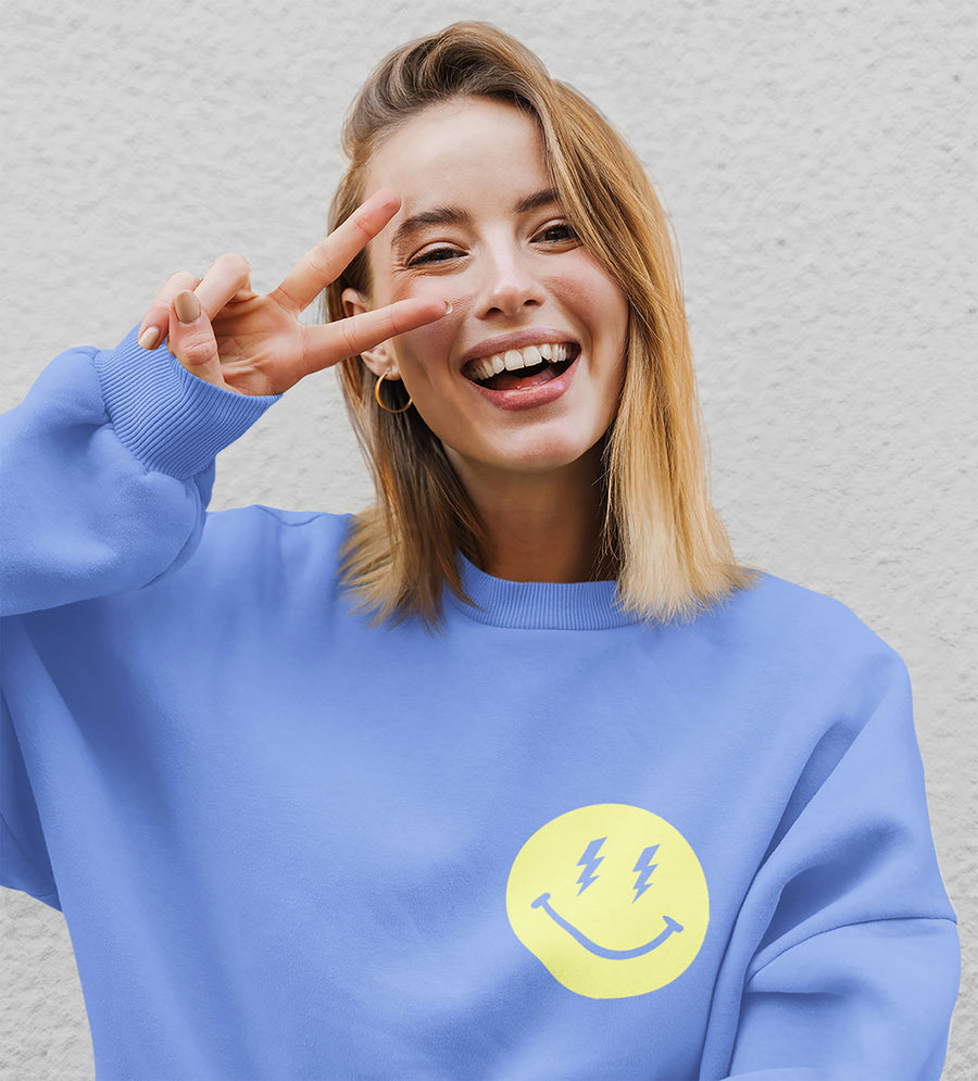 Lightning Bolt Smiley Face Crewneck Sweatshirt