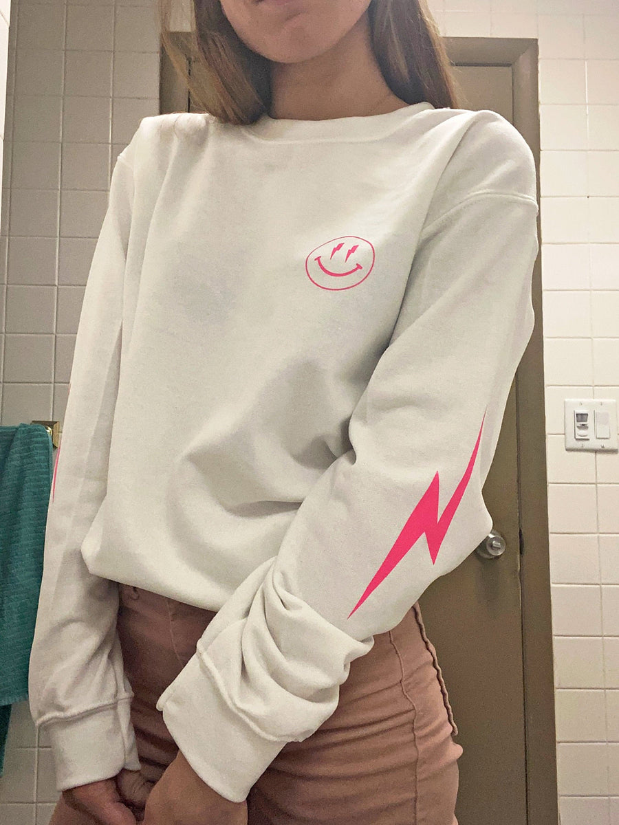 Lightning Bolt Smiley Face Crewneck Sweatshirt