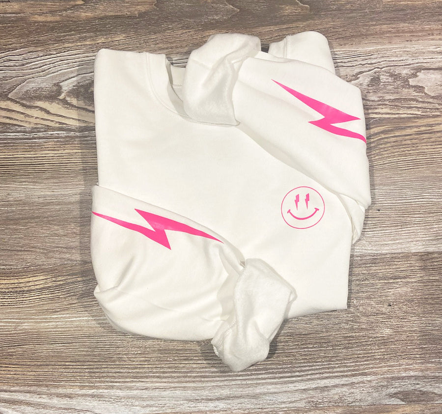 Lightning Bolt Smiley Face Crewneck Sweatshirt