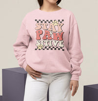 Thumbnail for Stay Pawsitive Preppy Crewneck Sweatshirt